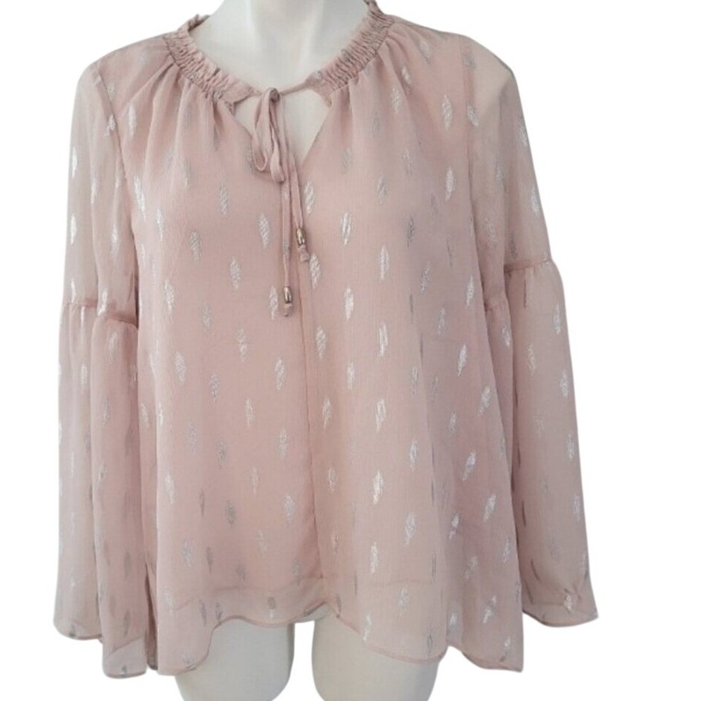 Jennifer Lopez‎ Pink Silver Dot Design Blouse Size Med EUC